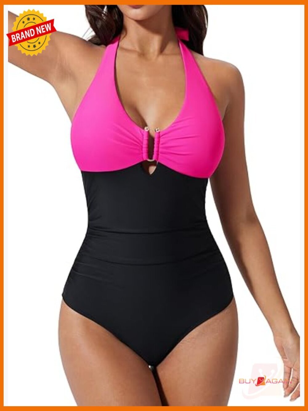 Tummy Control One Piece Swimsuit with Push Up Halter U-Wire Backless